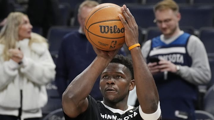 Minnesota Timberwolves guard Anthony Edwards prepares to play the Brooklyn Nets before the game at Target Center in Minneapolis on April 11, 2025. Minnesota Timberwolves guard Anthony Edwards prepares to play the Brooklyn Nets before the game at Target Center in Minneapolis on April 11, 2025.