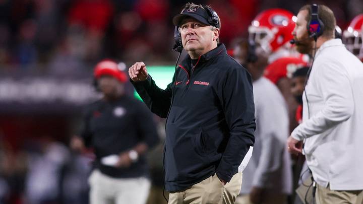 Nov 29, 2024; Athens, Georgia, USA; Georgia Bulldogs head coach Kirby Smart on the sideline against the Georgia Tech Yellow Jackets in the third quarter at Sanford Stadium. Mandatory Credit: Brett Davis-Imagn Images Nov 29, 2024; Athens, Georgia, USA; Georgia Bulldogs head coach Kirby Smart on the sideline against the Georgia Tech Yellow Jackets in the third quarter at Sanford Stadium. Mandatory Credit: Brett Davis-Imagn Images