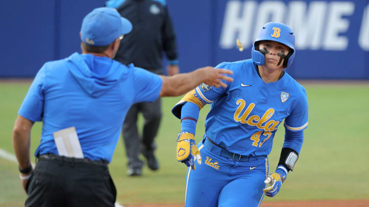 The UCLA Bruins lead four of the eight main offensive statistical categories, including slugging and on-base percentage, RBI and runs, dispersed between Megan Grant (43), Jordan Woolery, and Rylee Slimp. 