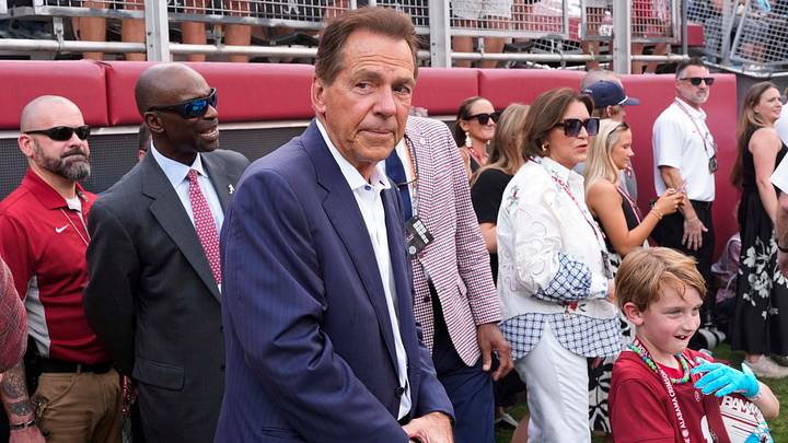 Sep 19, 2026; Tuscaloosa, AL, USA; Former head coach Nick Saban and his wife Terry Saban were at the Florida State game to honor teachers through their Nick’s Kids Foundation at Saban Field at Bryant-Denny Stadium. 