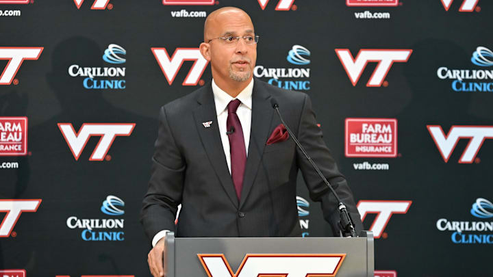 Virginia Tech head coach James Franklin during the press conference at Cassell Coliseum.