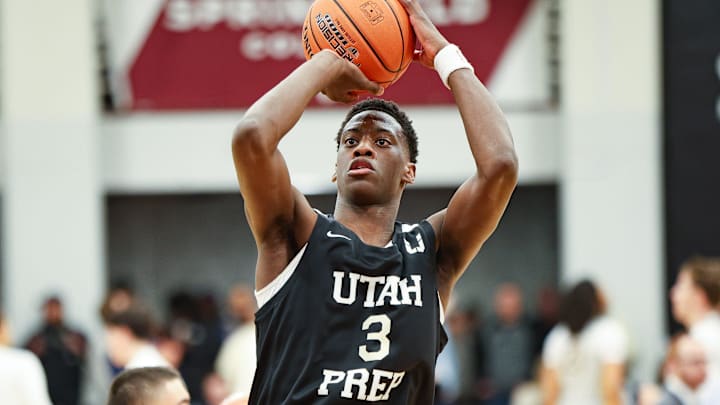 Utah Prep's AJ Dybantsa, of Brockton, shoots during a game vs. Montverde Academy at the HoopHall Classic at Springfield College in January.