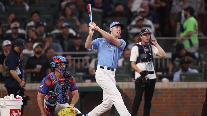 Jul 14, 2025; Atlanta, GA, USA; Argyle High School player Grady Emerson during the 2025 Home Run Derby at Truist Park. Mandatory Credit: Brett Davis-Imagn Images Jul 14, 2025; Atlanta, GA, USA; Argyle High School player Grady Emerson during the 2025 Home Run Derby at Truist Park. Mandatory Credit: Brett Davis-Imagn Images