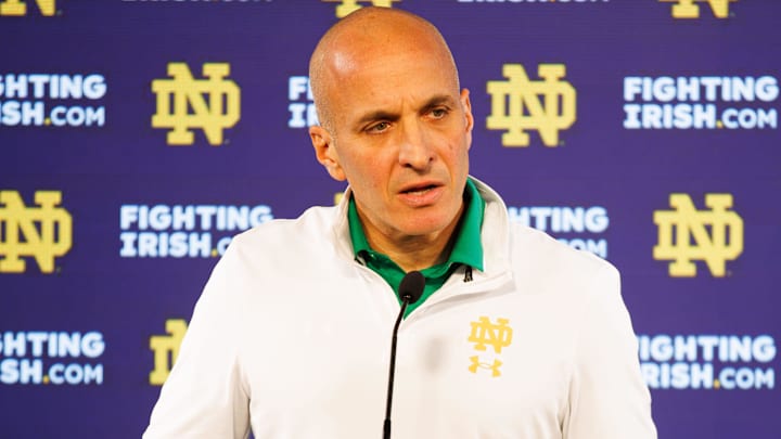 Notre Dame athletics director Pete Bevacqua speaks with media at Notre Dame Stadium on Monday, Dec. 17, 2024, in South Bend, Ind. Notre Dame athletics director Pete Bevacqua speaks with media at Notre Dame Stadium on Monday, Dec. 17, 2024, in South Bend, Ind.
