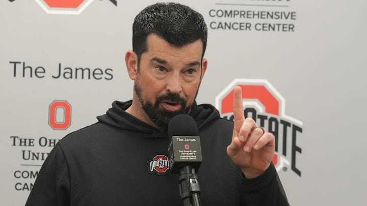 Ohio State Football coach Ryan Day describes how Ohio State football is bigger than any one coach as he answers questions about his latest recruiting class during a news conference Wednesday, Dec. 3, 2025 at the Woody Hayes Athletic Facility in Columbus.
