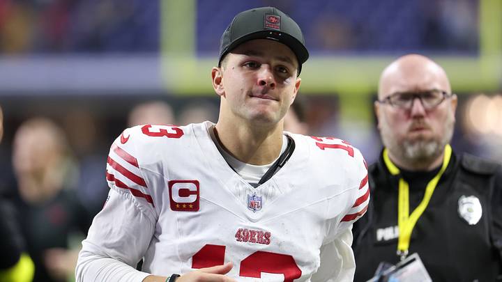 Dec 22, 2025; Indianapolis, Indiana, USA; San Francisco 49ers quarterback Brock Purdy (13) leaves the field after the game against the Indianapolis Colts at Lucas Oil Stadium. Mandatory Credit: Trevor Ruszkowski-Imagn Images Dec 22, 2025; Indianapolis, Indiana, USA; San Francisco 49ers quarterback Brock Purdy (13) leaves the field after the game against the Indianapolis Colts at Lucas Oil Stadium. Mandatory Credit: Trevor Ruszkowski-Imagn Images