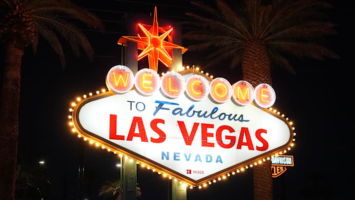 Dec 28, 2025; Paradise, Nevada, USA; The Welcome to Fabulous Las Vegas sign on the Las Vegas strip. Mandatory Credit: Kirby Lee-Imagn Images