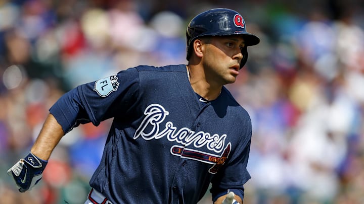 Mar 10, 2017; Lake Buena Vista, FL, USA;  Atlanta Braves' Matt Tuiasosopo (16) rounds the bases