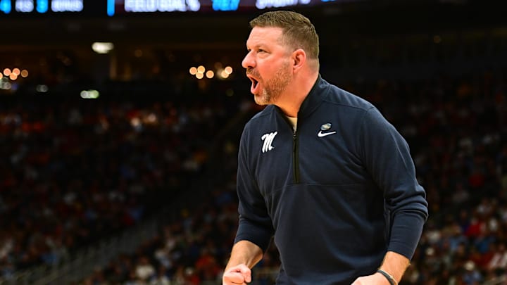Mar 21, 2025; Milwaukee, WI, USA; Mississippi Rebels head coach Chris Beard during the first half of a first round NCAA men’s tournament game against the North Carolina Tar Heels at Fiserv Forum. Mandatory Credit: Benny Sieu-Imagn Images Mar 21, 2025; Milwaukee, WI, USA; Mississippi Rebels head coach Chris Beard during the first half of a first round NCAA men’s tournament game against the North Carolina Tar Heels at Fiserv Forum. Mandatory Credit: Benny Sieu-Imagn Images