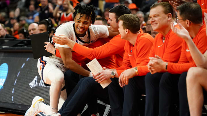 Mar 23, 2024; Omaha, NE, USA; Illinois Fighting Illini guard Terrence Shannon Jr. (0) smiles on the