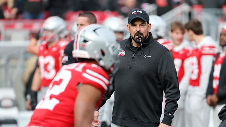 Nov 1, 2025; Columbus, Ohio, USA; Ohio State Buckeyes head coach Ryan Day coaches his team before the game against the Penn State Nittany Lions at Ohio Stadium. Mandatory Credit: Joseph Maiorana-Imagn Images Nov 1, 2025; Columbus, Ohio, USA; Ohio State Buckeyes head coach Ryan Day coaches his team before the game against the Penn State Nittany Lions at Ohio Stadium. Mandatory Credit: Joseph Maiorana-Imagn Images