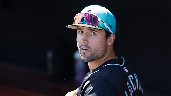 Mar 10, 2026; Phoenix, Arizona, USA; Arizona Diamondbacks outfielder Ryan Waldschmidt against the Los Angeles Dodgers during a spring training game at Camelback Ranch-Glendale. Mandatory Credit: Mark J. Rebilas-Imagn Images