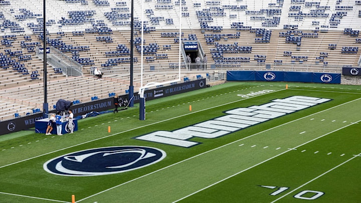 A general view of the Beaver Stadium end zone before the game between the Northwestern Wildcats and the Penn State Nittany Lions. A general view of the Beaver Stadium end zone before the game between the Northwestern Wildcats and the Penn State Nittany Lions.