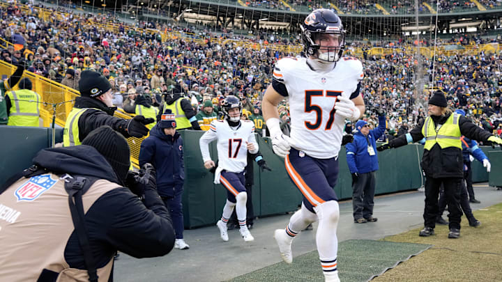 Chicago Bears linebacker Jack Sanborn prior to the game against the Green Bay Packers at Lambeau Field. Chicago Bears linebacker Jack Sanborn prior to the game against the Green Bay Packers at Lambeau Field.