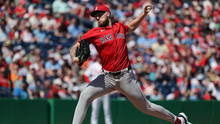 Feb 28, 2025; Clearwater, Florida, USA; Boston Red Sox starting pitcher Garrett Crochet (35) throws a pitch during the first inning against the Philadelphia Phillies at BayCare Ballpark. Mandatory Credit: Kim Klement Neitzel-Imagn Images Feb 28, 2025; Clearwater, Florida, USA; Boston Red Sox starting pitcher Garrett Crochet (35) throws a pitch during the first inning against the Philadelphia Phillies at BayCare Ballpark. Mandatory Credit: Kim Klement Neitzel-Imagn Images