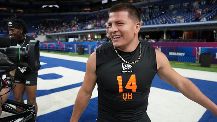 Pavia, pictured here at the NFL combine in Indianapolis, led Vanderbilt for a 10–3 record in 2025.