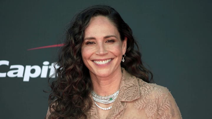 Jul 12, 2023; Los Angeles, CA, USA; Sue Bird arrives on the red carpet before the 2023 ESPYS at the Dolby Theatre. Mandatory Credit: Kirby Lee-Imagn Images