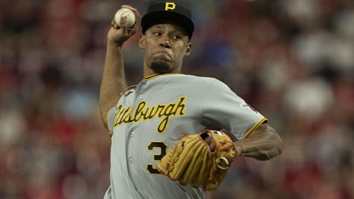 Sep 23, 2023; Cincinnati, Ohio, USA; Pittsburgh Pirates relief pitcher Dauri Moreta (36) pitches in