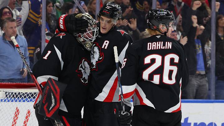 Buffalo Sabres players Ukko-Pekka Luukkonen, Tage Thompson and Rasmus Dahlin Buffalo Sabres players Ukko-Pekka Luukkonen, Tage Thompson and Rasmus Dahlin