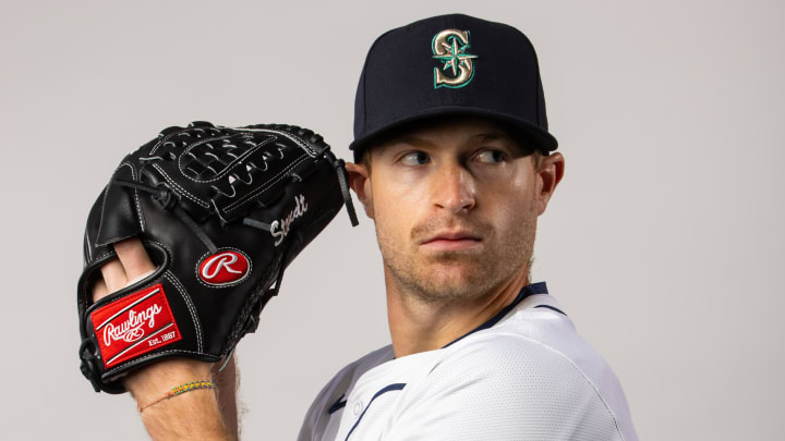 Seattle Mariners pitcher Levi Stoudt poses for a portrait during photo day at Peoria Sports Complex. Seattle Mariners pitcher Levi Stoudt poses for a portrait during photo day at Peoria Sports Complex.