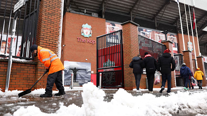 Anfield was caked in snow ahead of Sunday's fixture