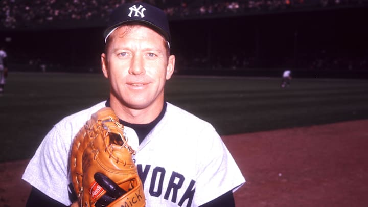 New York Yankees outfielder Mickey Mantle poses for a portrait.