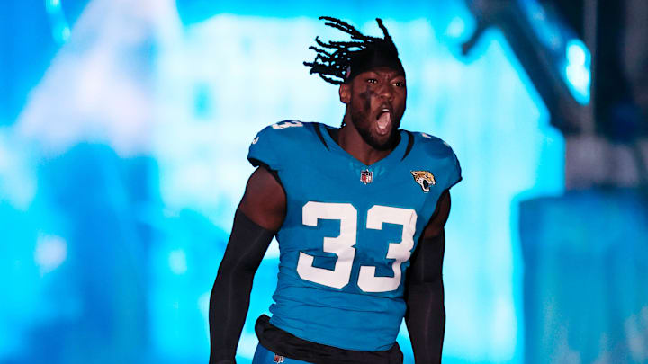 Jaguars linebacker Devin Lloyd (33) is introduced before a regular season NFL football matchup Sunday, Dec. 17, 2023 at EverBank Stadium in Jacksonville, Fla. The Baltimore Ravens defeated the Jacksonville Jaguars 23-7. [Corey Perrine/Florida Times-Union]