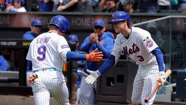 May 14, 2026; New York City, New York, USA; New York Mets center fielder A.J. Ewing (9) celebrates his solo home run against the Detroit Tigers with right fielder Carson Benge (3) during the third inning at Citi Field. The home run was the first of Ewing's MLB career. Mandatory Credit: Brad Penner-Imagn Images May 14, 2026; New York City, New York, USA; New York Mets center fielder A.J. Ewing (9) celebrates his solo home run against the Detroit Tigers with right fielder Carson Benge (3) during the third inning at Citi Field. The home run was the first of Ewing's MLB career. Mandatory Credit: Brad Penner-Imagn Images
