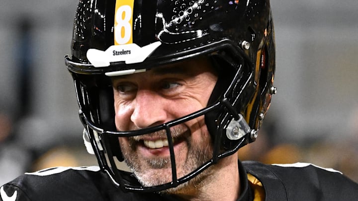 Jan 12, 2026; Pittsburgh, PA, USA; Pittsburgh Steelers quarterback Aaron Rodgers (8) warms up before an AFC Wild Card Round game against the Houston Texans at Acrisure Stadium. Mandatory Credit: Barry Reeger-Imagn Images Jan 12, 2026; Pittsburgh, PA, USA; Pittsburgh Steelers quarterback Aaron Rodgers (8) warms up before an AFC Wild Card Round game against the Houston Texans at Acrisure Stadium. Mandatory Credit: Barry Reeger-Imagn Images