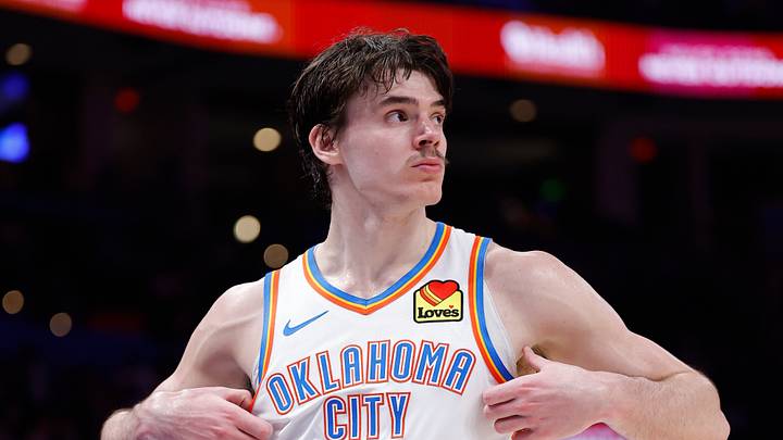 Apr 12, 2026; Oklahoma City, Oklahoma, USA; Oklahoma City Thunder forward Brooks Barnhizer (23) walks down the court during a game against the Phoenix Suns in the second half at Paycom Center. Mandatory Credit: Alonzo Adams-Imagn Images Apr 12, 2026; Oklahoma City, Oklahoma, USA; Oklahoma City Thunder forward Brooks Barnhizer (23) walks down the court during a game against the Phoenix Suns in the second half at Paycom Center. Mandatory Credit: Alonzo Adams-Imagn Images