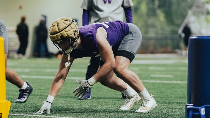 Jacob Lane gets in a perfect stance during spring ball. 