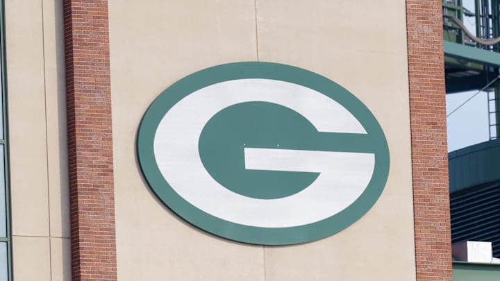 The Green Bay Packers logo outside of Lambeau Field in Green Bay, Wisconsin