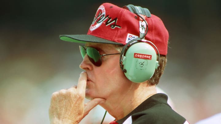 Unknown date and Location; USA; FILE PHOTO; Nebraska Cornhuskers head coach Tom Osborne on the sidelines during the 1994 season. Mandatory Credit: Photo By Imagn Images Unknown date and Location; USA; FILE PHOTO; Nebraska Cornhuskers head coach Tom Osborne on the sidelines during the 1994 season. Mandatory Credit: Photo By Imagn Images