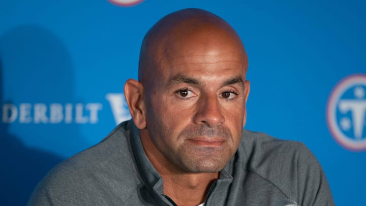 Tennessee Titans Coach Robert Saleh fields questions from the media at Vanderbilt Health Football Center Friday, April 24, 2026.