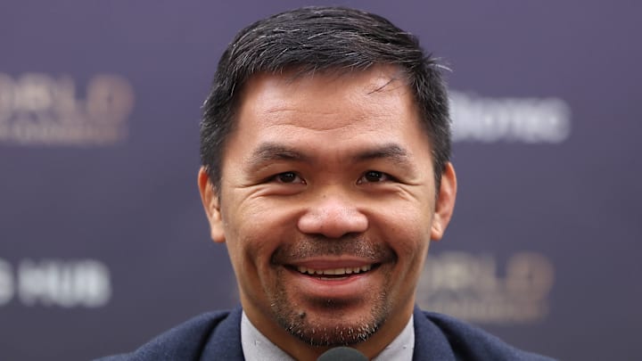 Former Filipino boxing star Manny Pacquiao speaks during a news conference on October 11, 2022.
