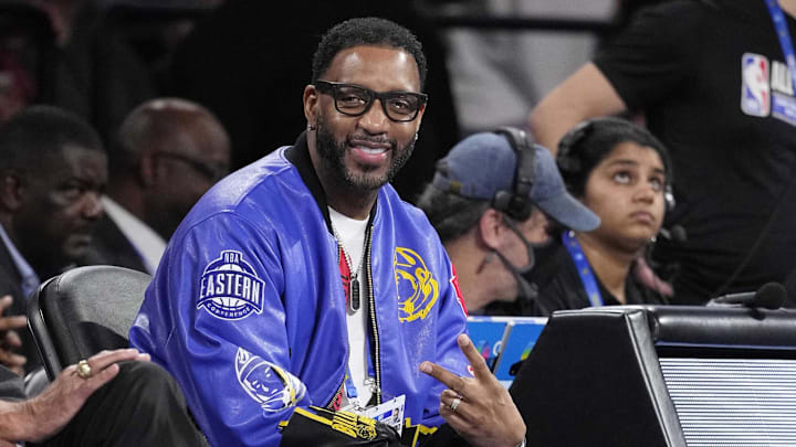 Feb 15, 2025; San Francisco, CA, USA; Former NBA player Tracy McGrady looks on during the skills challenge during All Star Saturday Night ahead of the 2025 NBA All Star Game at Chase Center. Mandatory Credit: Kyle Terada-Imagn Images Feb 15, 2025; San Francisco, CA, USA; Former NBA player Tracy McGrady looks on during the skills challenge during All Star Saturday Night ahead of the 2025 NBA All Star Game at Chase Center. Mandatory Credit: Kyle Terada-Imagn Images