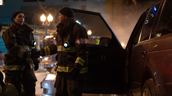 CHICAGO FIRE -- "Too Close" Episode 13015 -- Pictured: (l-r) Miranda Rae Mayo as Stella Kidd, Taylor Kinney as Kelly Severide -- (Photo by: Peter Gordon/NBC)