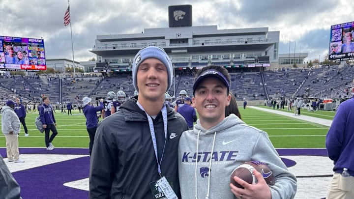 Bryson Dossett and Kansas State Outside Linebackers Coach David Orloff before the Wildcats face the Texas Tech Red Raiders last Saturday. Bryson Dossett and Kansas State Outside Linebackers Coach David Orloff before the Wildcats face the Texas Tech Red Raiders last Saturday.