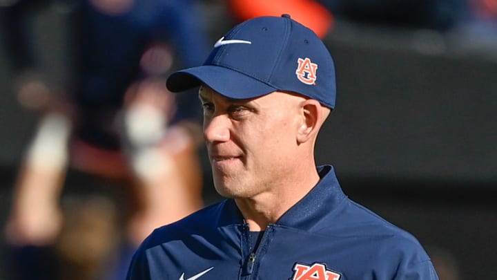 Auburn interim coach DJ Durkin watches warm ups before the game against Vanderbilt at FirstBank Stadium in Nashville, Tenn., Saturday, Nov. 8, 2025. Auburn interim coach DJ Durkin watches warm ups before the game against Vanderbilt at FirstBank Stadium in Nashville, Tenn., Saturday, Nov. 8, 2025.