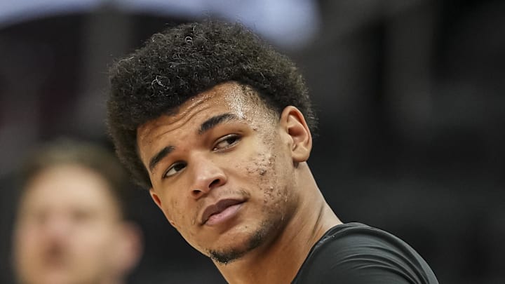 Oklahoma City Thunder forward Ousmane Dieng (13) on the court prior to the game against the Atlanta Hawks at State Farm Arena on October 25, 2025.