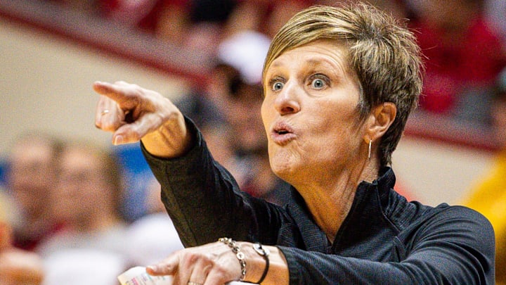 Indiana Head Coach Teri Moren instructs her team during second round NCAA action at Simon Skjodt Indiana Head Coach Teri Moren instructs her team during second round NCAA action at Simon Skjodt