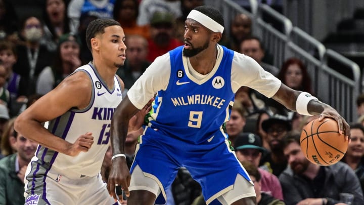 Dec 7, 2022; Milwaukee, Wisconsin, USA;  Sacramento Kings forward Keegan Murray (13) guards Milwaukee Bucks forward Bobby Portis (9) in the third quarter at Fiserv Forum. Mandatory Credit: Benny Sieu-USA TODAY Sports
