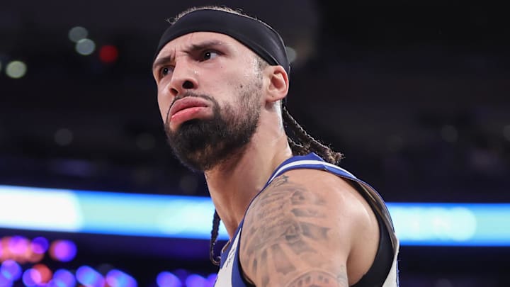 Feb 21, 2026; New York, New York, USA;  New York Knicks guard Jose Alvarado (5) celebrates after scoring in the fourth quarter against the Houston Rockets at Madison Square Garden. Mandatory Credit: Wendell Cruz-Imagn Images