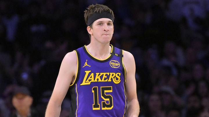 Jan 17, 2025; Los Angeles, California, USA; Los Angeles Lakers guard Austin Reaves (15) reacts after a 3-point basket in the second half against the Brooklyn Nets at Crypto.com Arena. Mandatory Credit: Jayne Kamin-Oncea-Imagn Images Jan 17, 2025; Los Angeles, California, USA; Los Angeles Lakers guard Austin Reaves (15) reacts after a 3-point basket in the second half against the Brooklyn Nets at Crypto.com Arena. Mandatory Credit: Jayne Kamin-Oncea-Imagn Images