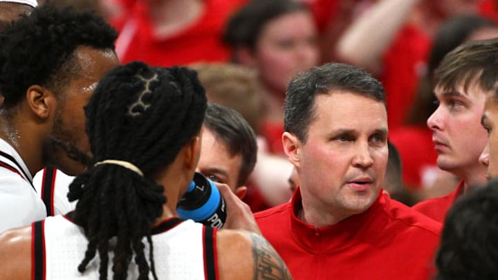 Feb 17, 2026; Raleigh, North Carolina, USA; NC State Wolfpack head coach Will Wade coaches the Wolfpack during the first half against the North Carolina Tar Heels at Lenovo Center. Mandatory Credit: Zachary Taft-Imagn Images