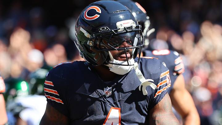 Chicago Bears running back D'Andre Swift (4) against the New York Jets at Soldier Field. Mandatory Credit: Mike Dinovo-Imagn Images Chicago Bears running back D'Andre Swift (4) against the New York Jets at Soldier Field. Mandatory Credit: Mike Dinovo-Imagn Images