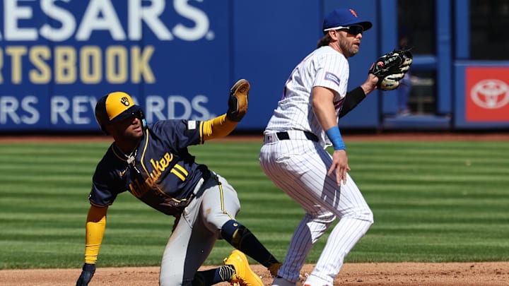 Mar 29, 2024; New York City, New York, USA; Milwaukee Brewers right fielder Jackson Chourio (11)