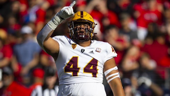 Nov 25, 2022; Tucson, Arizona, USA; Arizona State Sun Devils defensive lineman Tautala Pesefea (44)
