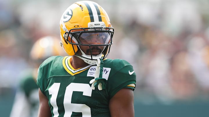 Green Bay Packers cornerback Bo Melton (16) pictured during practice on Aug. 5, 2025, at Ray Nitschke Field in Ashwaubenon, Wis.