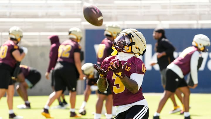 Arizona State running back Raleek Brown during the final football practice before leaving for Camp Tontozona at Sun Devil Stadium in Tempe, Ariz., on Aug 5, 2025.